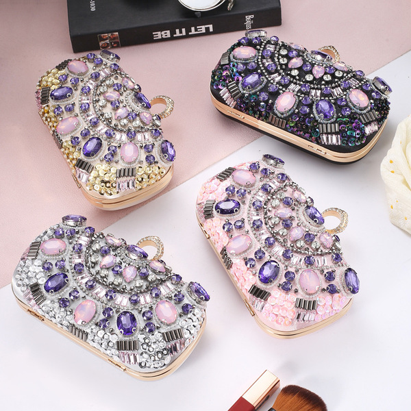 Handmade Beaded Diamond-encrusted Shiny Brilliant Clutch Bag Banquet Party Bag Single-shoulder Crossbody Cheongsam