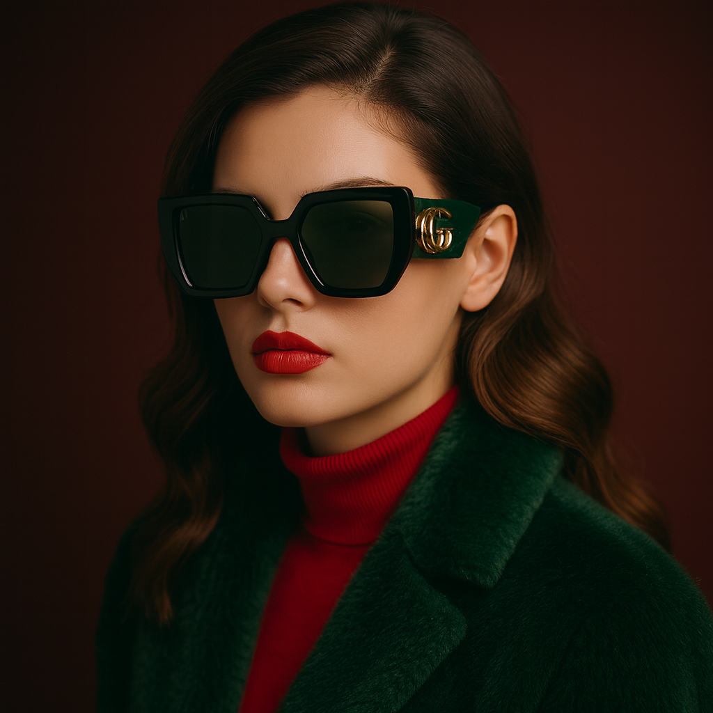 American High-End Ins Square Frame New Wide-Leg Double-Circle Fashion Sunglasses Anti-Uv Cat-Eye Sunglasses